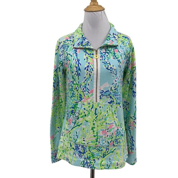 Lilly Pulitzer Top Womens XS Extra Small Multi Skipper Half Zip Mock Long Sleeve - Picture 1 of 12
